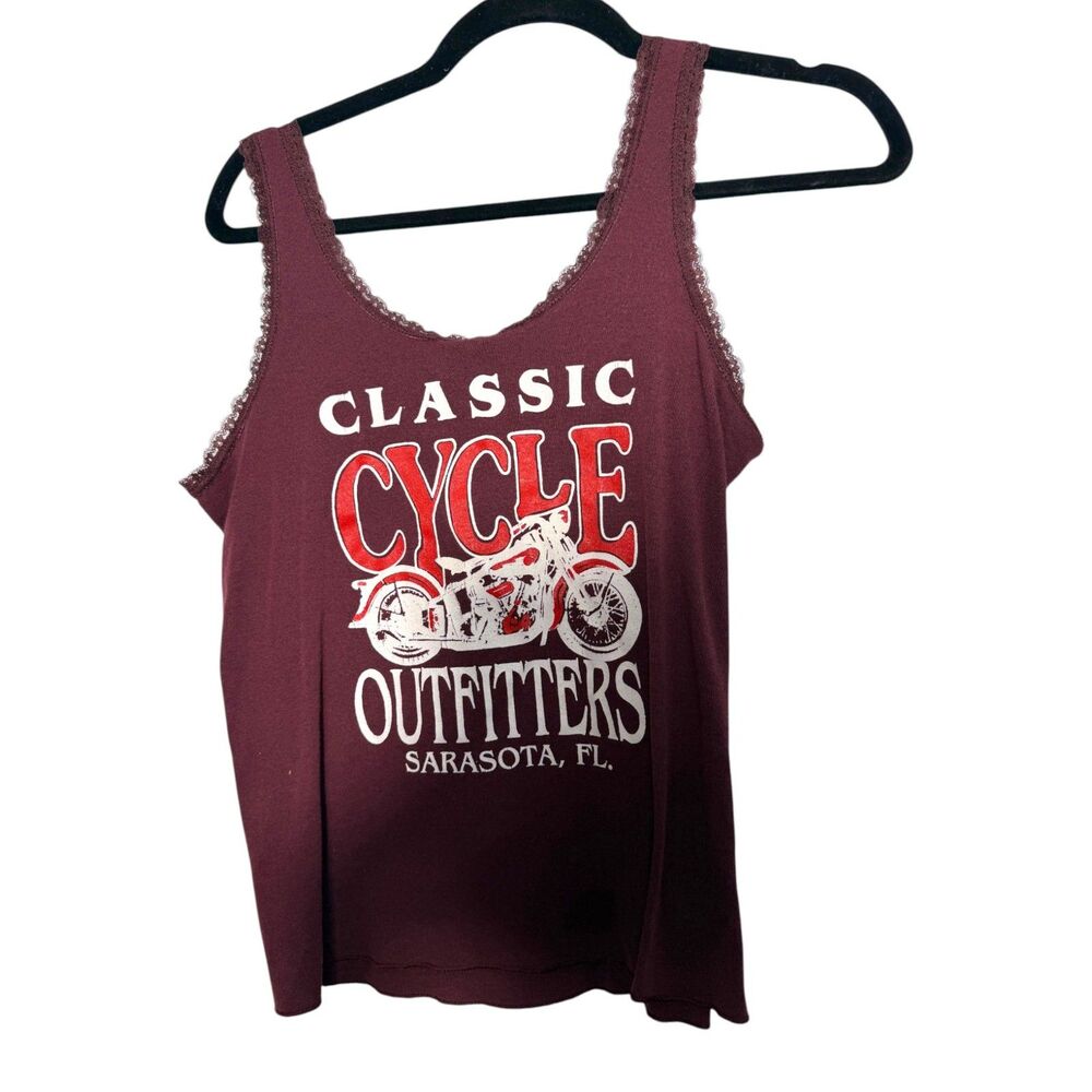 3D Emblem Vintage Burgundy Lace Live to Ride Motorcycle Tank Top Women's Large